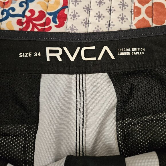 RVCA Curren Caples 18" Boardshorts Size 34 Men's Swim Trunks Black with White - Picture 4 of 10